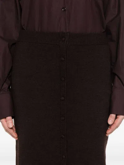 Victoria Beckham Brown Midi Skirt In Wool Blend In Brown