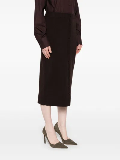 Victoria Beckham Brown Midi Skirt In Wool Blend In Brown