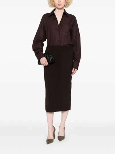 Victoria Beckham Brown Midi Skirt In Wool Blend In Brown