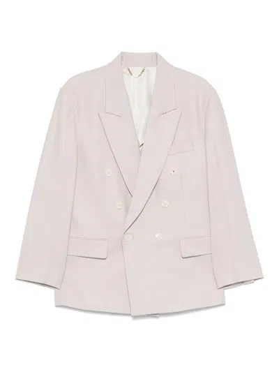 Victoria Beckham Tailored Double-breasted Jacket With Unique Belt Detail In Neutral