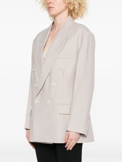 Victoria Beckham Tailored Double-breasted Jacket With Unique Belt Detail In Neutral