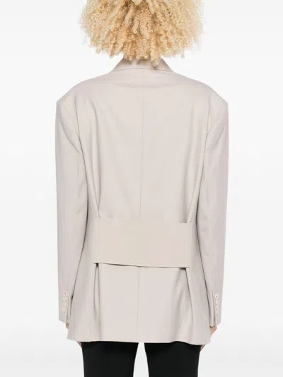 Victoria Beckham Tailored Double-breasted Jacket With Unique Belt Detail In Neutral
