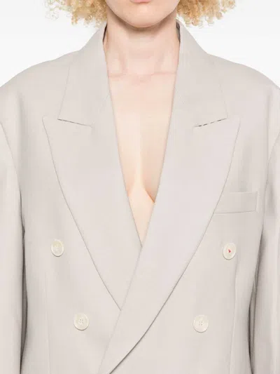 Victoria Beckham Tailored Double-breasted Jacket With Unique Belt Detail In Neutral