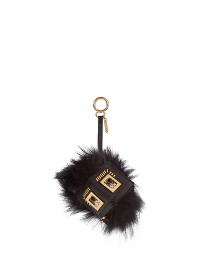 Fendi Genuine Fox Fur Bug Bag Charm - Black In Black/soft Gold