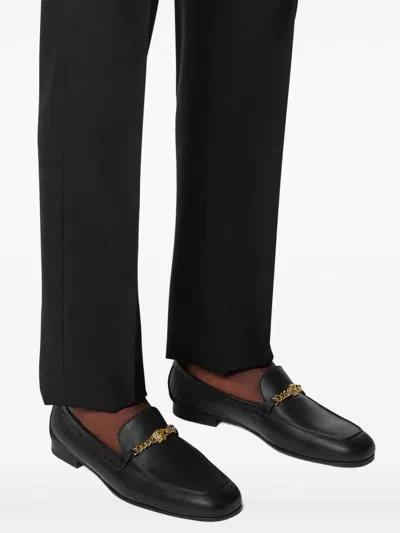 Versace Logo-embellished Leather Loafers In Black