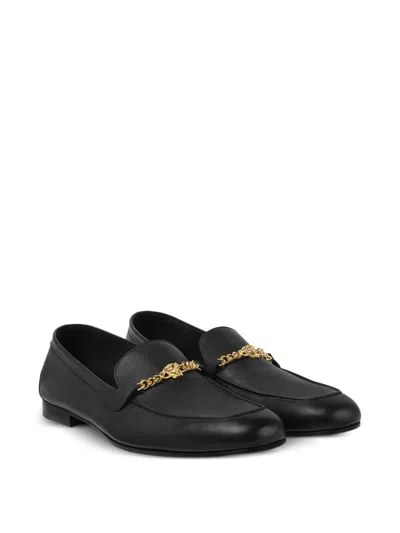 Versace Logo-embellished Leather Loafers In Black
