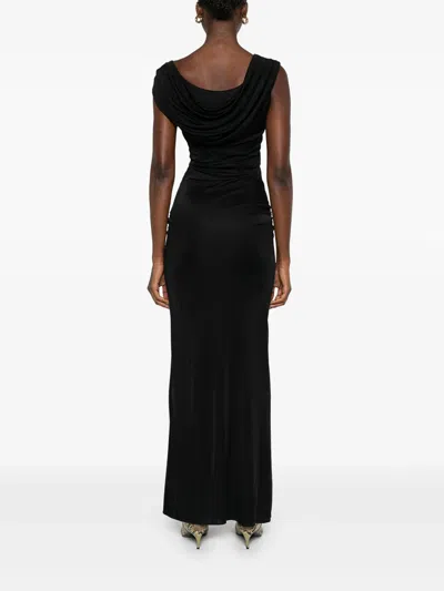 Versace Embellished Draped Stretch-jersey Gown In Black