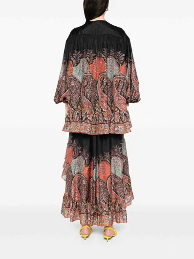 Zimmermann Rhiannon Ruffle Billow Silk Blouse In Black Paisley  In Black