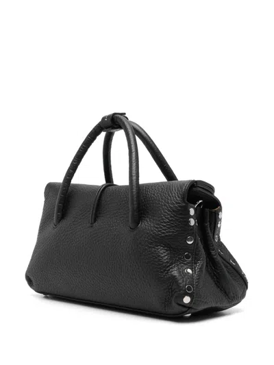 Zanellato Dotta Small Black Leather Bag In Black