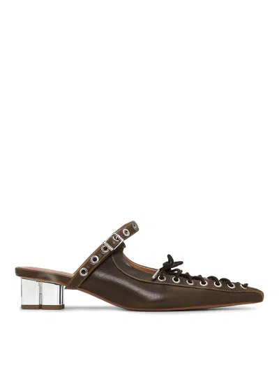 Ganni Brown Oleatex Mules With Laces In Green