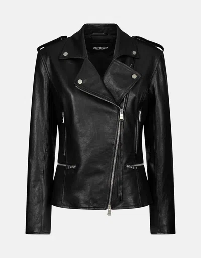 Dondup Asymmetric Zip Leather Jacket In Black