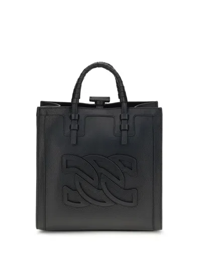 Casadei Braided-handle Embossed-logo Tote Bag In Black