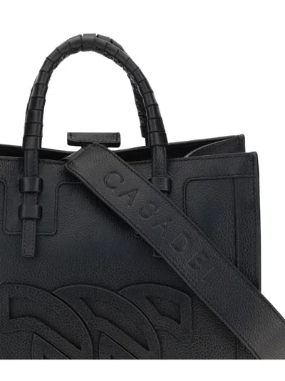 Casadei Braided-handle Embossed-logo Tote Bag In Black