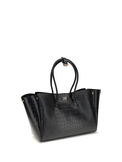 Balenciaga Carry All Bel Air Leather Shoulder Bag With Croco Effect In Black
