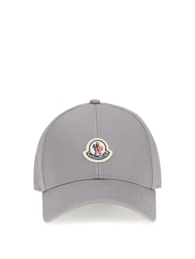 Moncler Grey Cotton Gabardine Baseball Cap In Gray