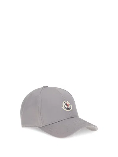 Moncler Grey Cotton Gabardine Baseball Cap In Gray