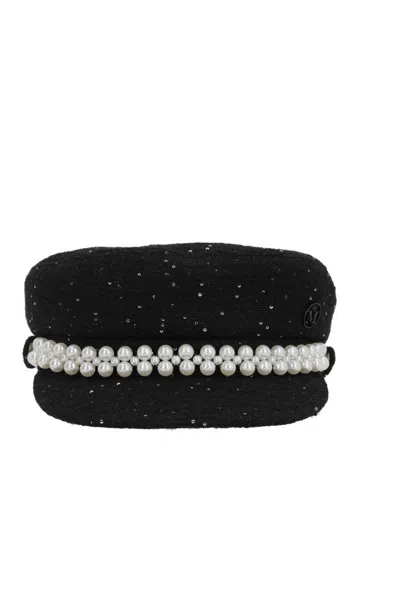 Maison Michel Abby Sequined Tweed Newsboy Hat In Black