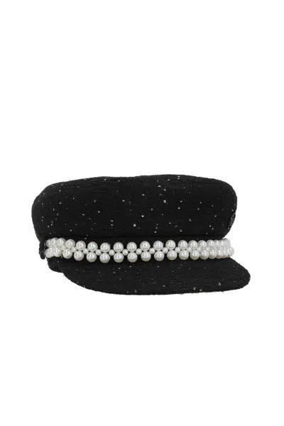 Maison Michel Abby Sequined Tweed Newsboy Hat In Black