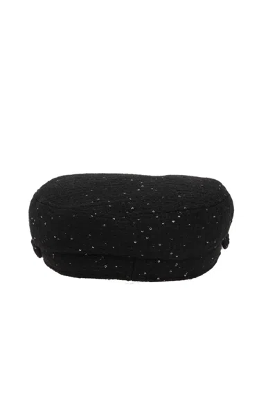 Maison Michel Abby Sequined Tweed Newsboy Hat In Black