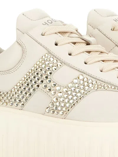 Hogan H-stripes Leather Sneakers In Beige