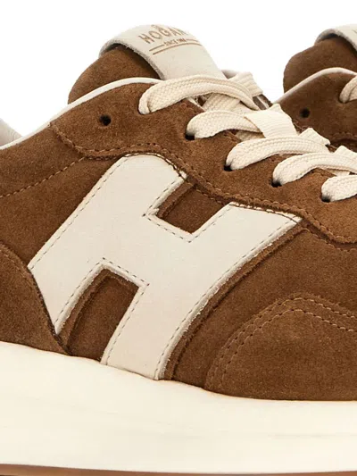Hogan Leather Sneakers With Round Toe And Rubber Sole In Brown
