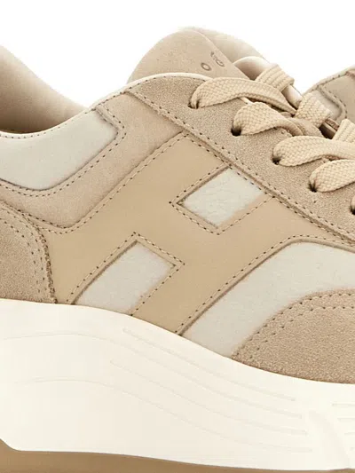 Hogan Panelled Design Leather Sneakers With Ridged Sole In Beige