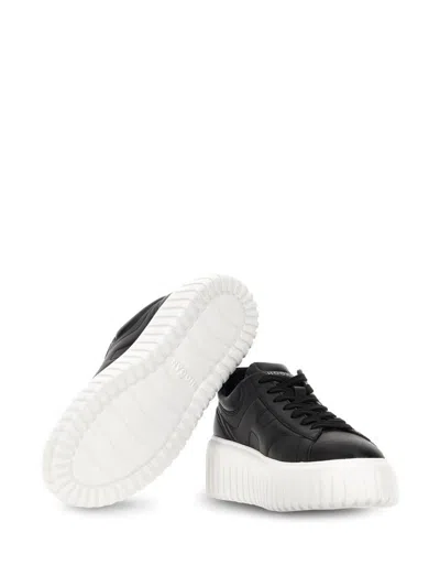 Hogan Leather Sneakers With Platform Sole And Embellished Stripes In Black