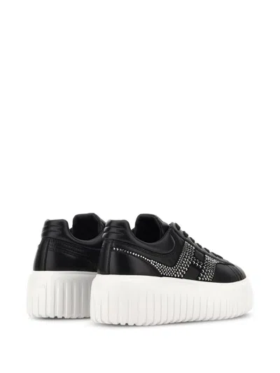 Hogan Leather Sneakers With Platform Sole And Embellished Stripes In Black