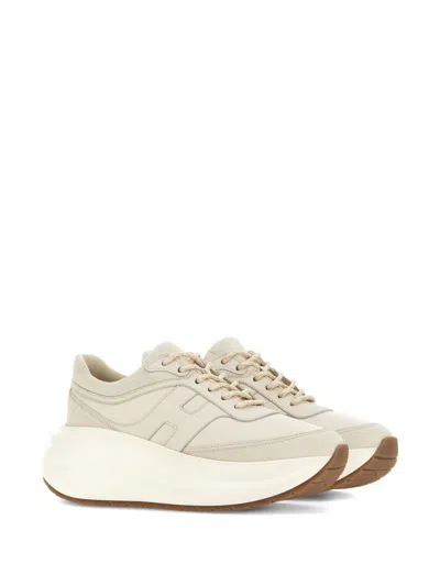Hogan 'rebel' Calf Leather Sneakers In Ivory In White