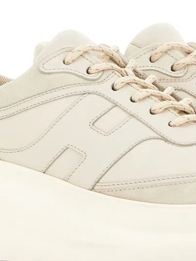 Hogan 'rebel' Calf Leather Sneakers In Ivory In White
