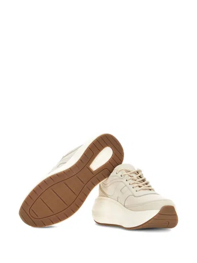 Hogan 'rebel' Calf Leather Sneakers In Ivory In White