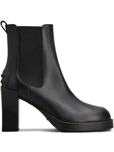 Tod's Leather Heeled Chelsea Ankle Boots Shoes In Black
