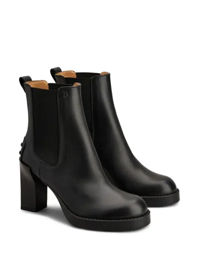 Tod's Leather Heeled Chelsea Ankle Boots Shoes In Black