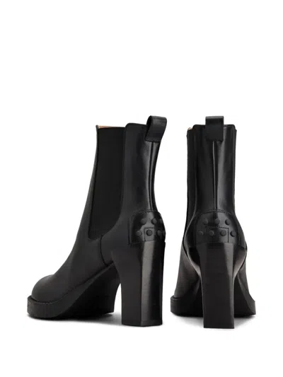 Tod's Leather Heeled Chelsea Ankle Boots Shoes In Black