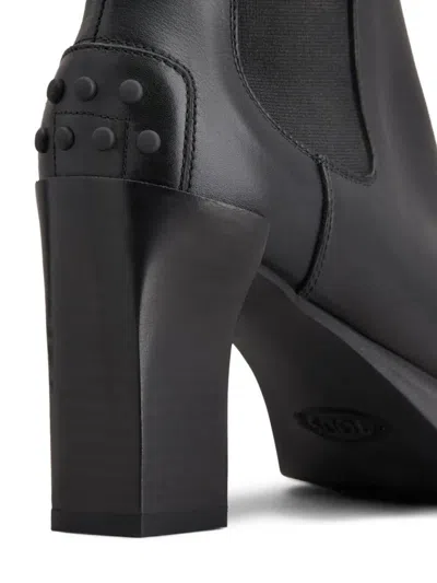 Tod's Leather Heeled Chelsea Ankle Boots Shoes In Black