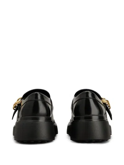 Tod's Leather Chunky Loafers With Metal Buckle And Rings Shoes In Black