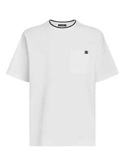 Dolce & Gabbana White Crewneck T-shirt With Logo Embroidery On The Front In White