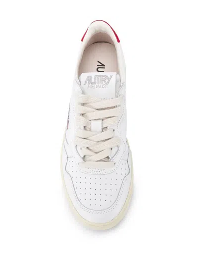 Autry Medalist Low Sneakers In White And Red Leather Shoes In White
