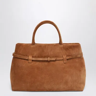 Manu Atelier Structured Suede Top Handle Tote Bag In Brown