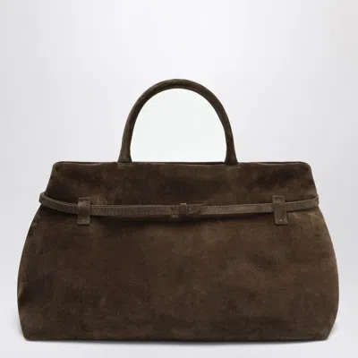 Manu Atelier Tobacco Suede Tote Bag With Buckle Detail In Brown