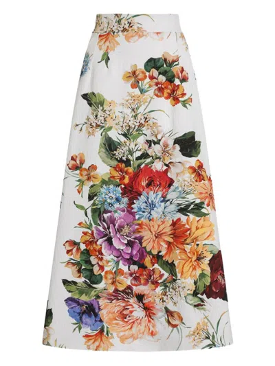 Dolce & Gabbana Floral Bouquet Creton A-line Midi Skirt In Multi
