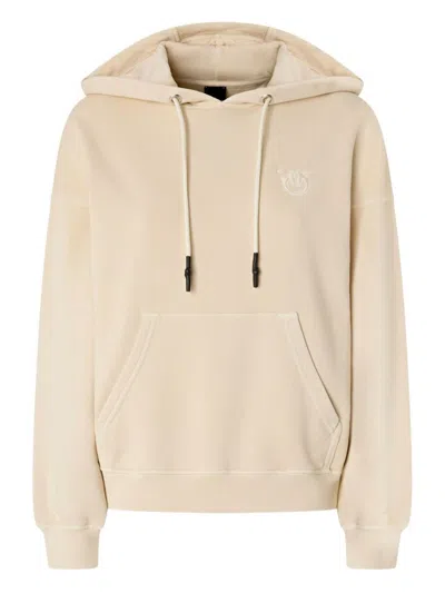 Pinko Drawstring Cotton Hoodie In Beige
