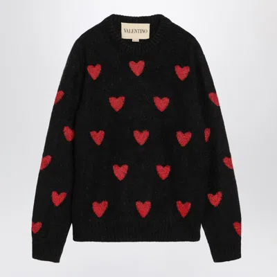 Valentino Wool And Mohair Sweater With Lurex Hearts In Black