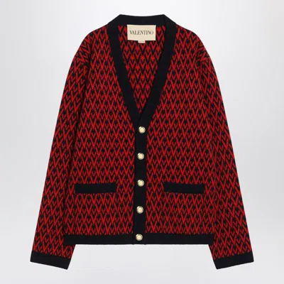 Valentino Garavani Patterned-intarsia Wool Cardigan In Red