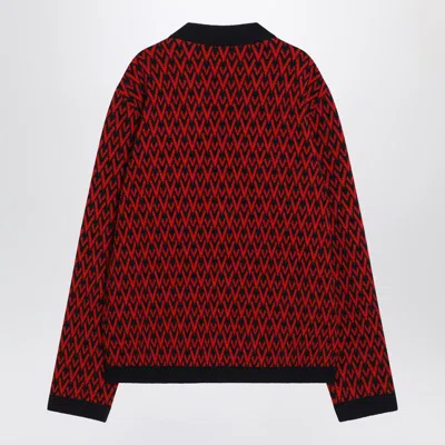 Valentino Garavani Patterned-intarsia Wool Cardigan In Red