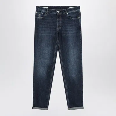 Brunello Cucinelli Denim Trousers Washed Effect In Blue