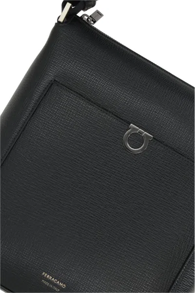 Ferragamo Textured Messenger Bag Adjustable Strap In Black