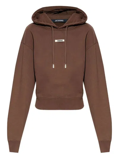 Jacquemus Drawstring Hood Gros-grain Hoodie In Brown