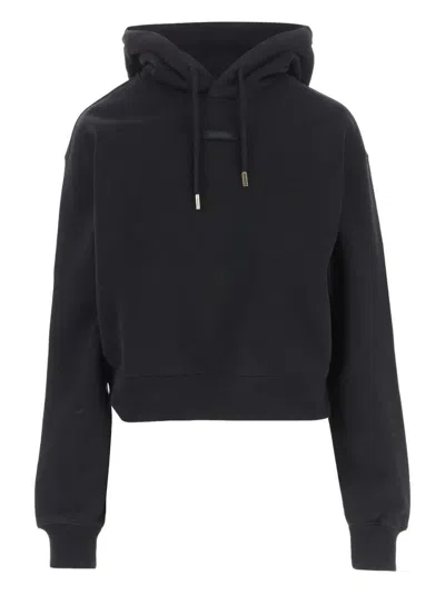 Jacquemus Le Grosgrain Logo Cotton Fleece Crop Hoodie In Black