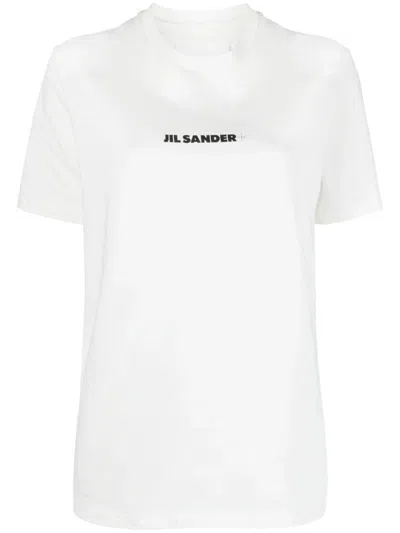 Jil Sander Cotton T-shirt With Front Printed Logo In White